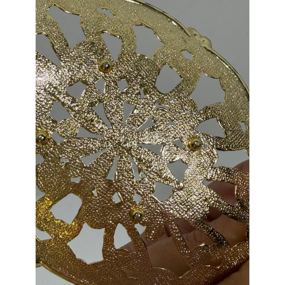 Vintage 1983 American tack howe Gold Filigree‎ Oval Trinket Jewelry Dish Footed
